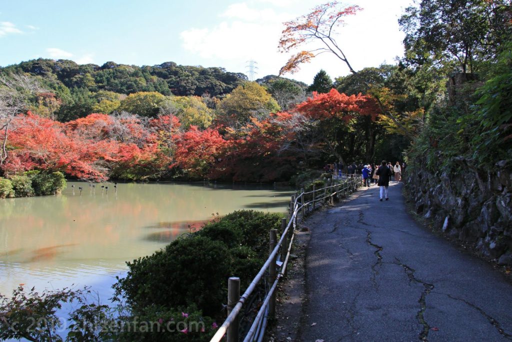 秋の武雄・御船山楽園、池沿いの道