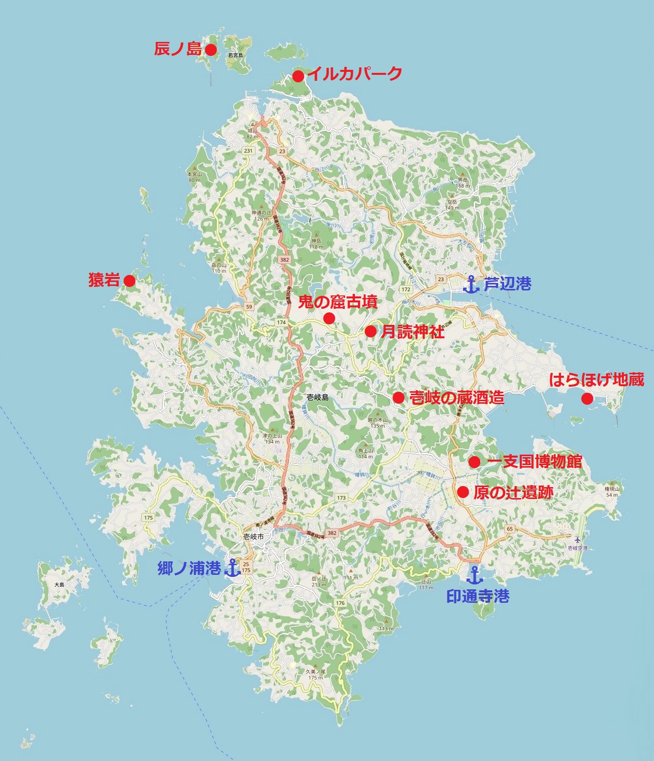壱岐・主要観光地マップ